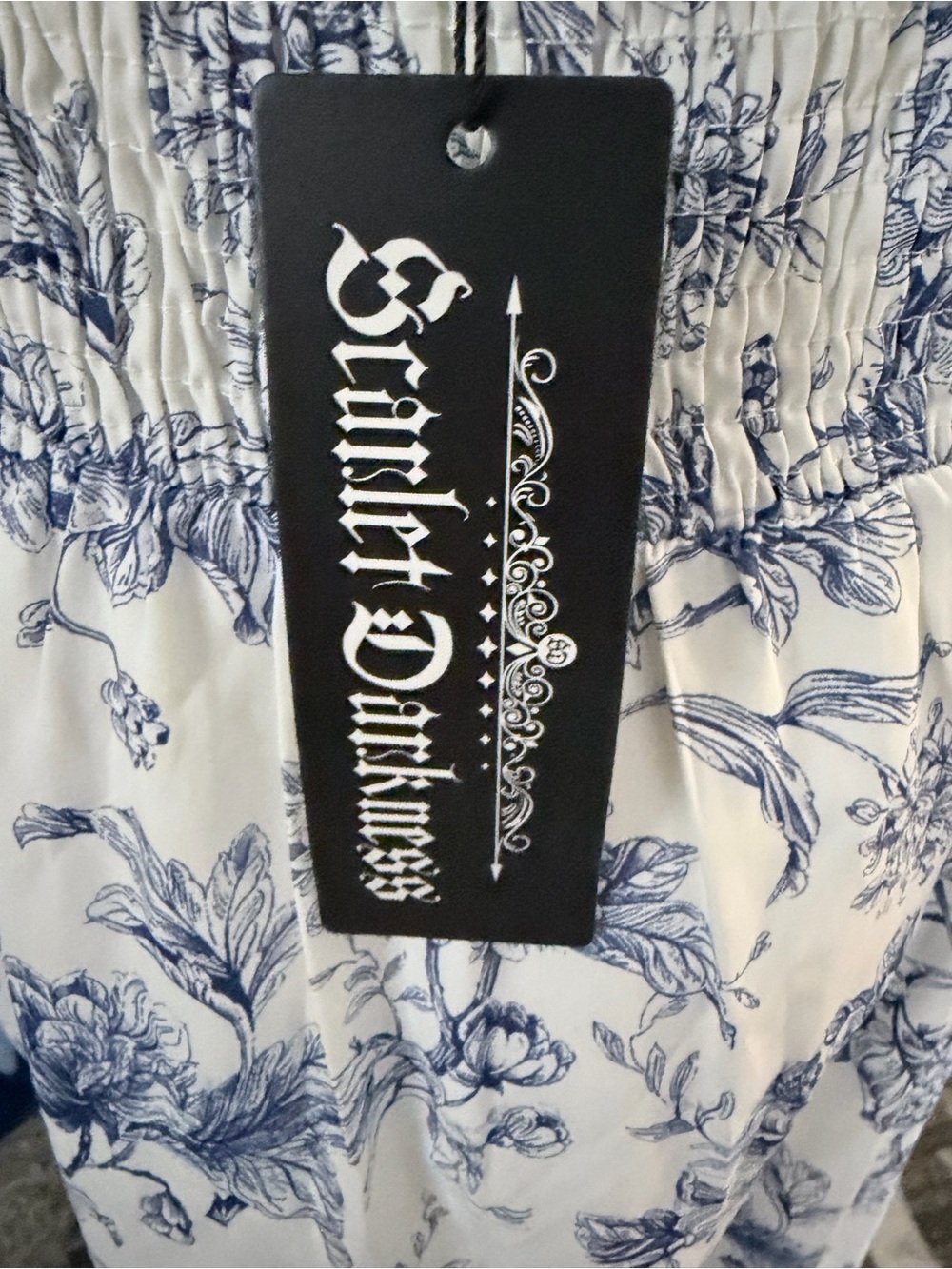 Scarlet Darkness Blue White Floral Toile Halter Midi Dress Size L NWT - Picture 9 of 10